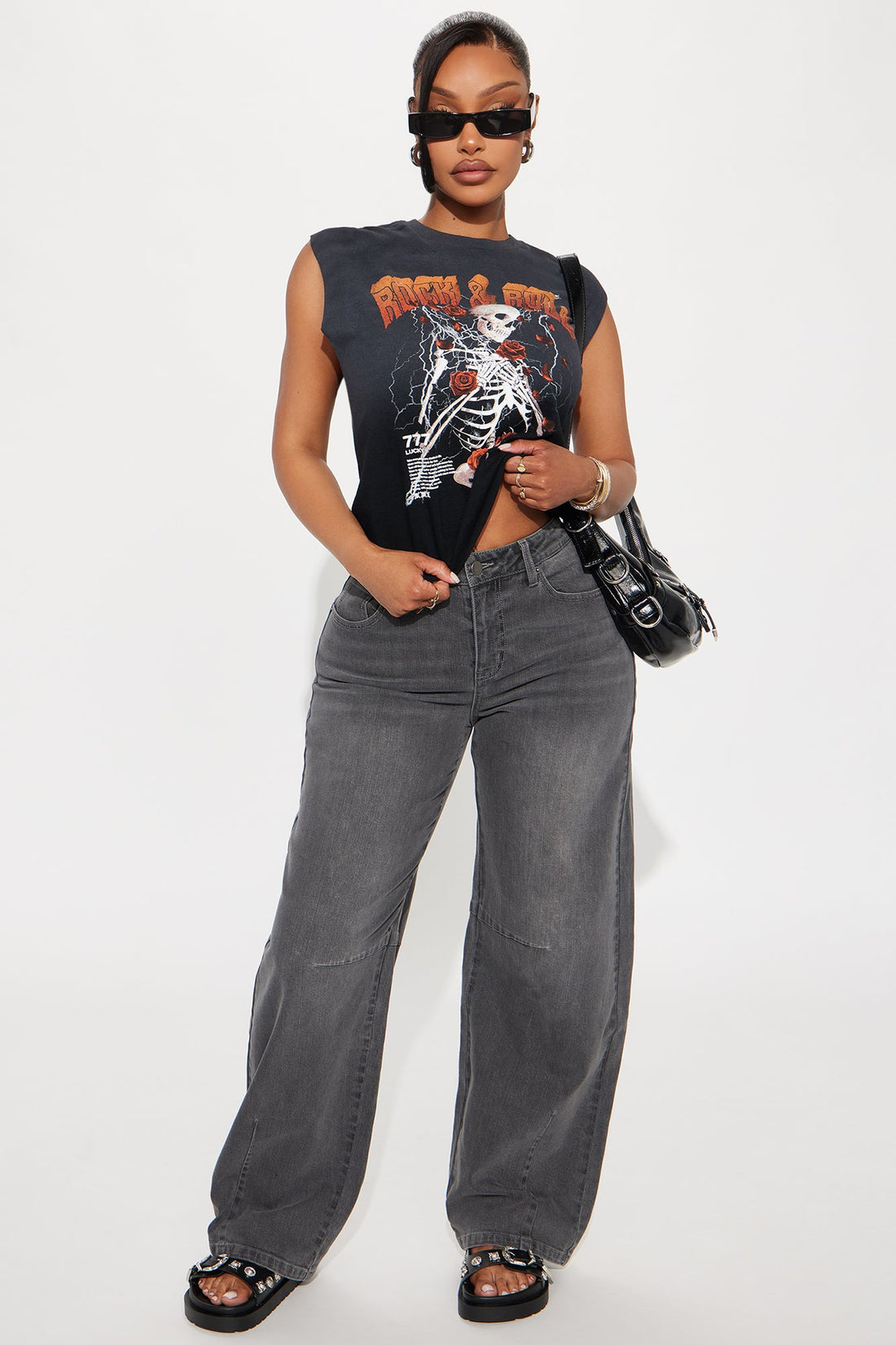 Break It Off Barrel Leg Jeans - Dark Grey