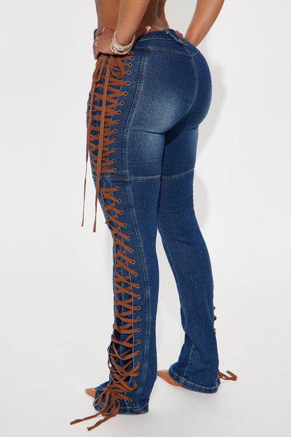 Jaw Dropper Stretch Lace Up Bootcut Jeans - Dark Wash