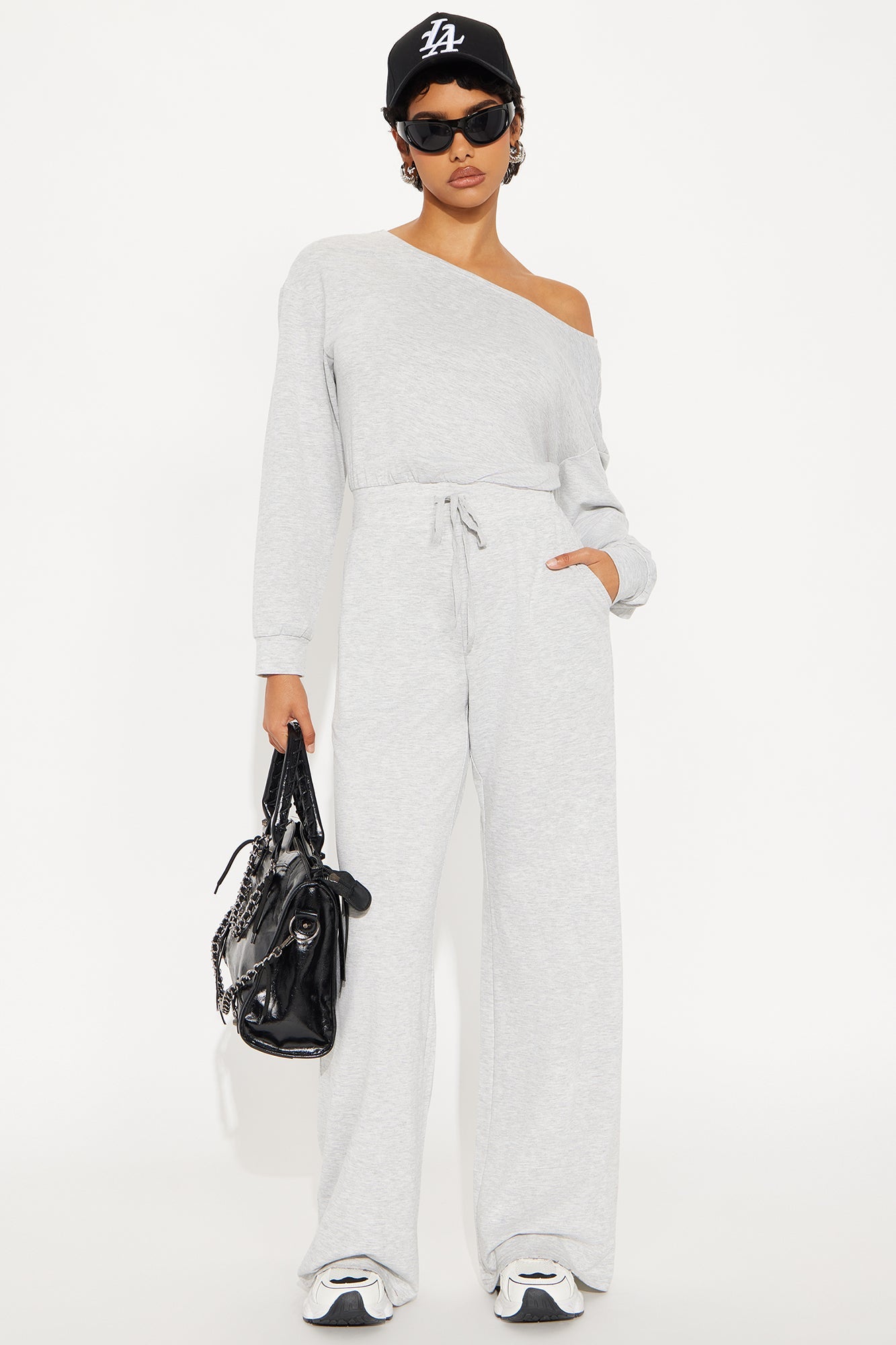Just Warming Up French Terry Jumpsuit - Heather Grey