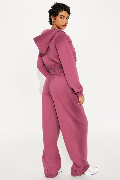 Wynona Washed Fleece Pant Set - Burgundy