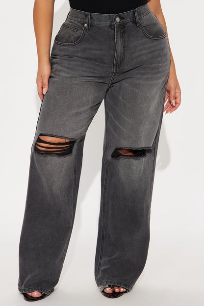 Close To You Ripped Straight Leg Jeans - Grey