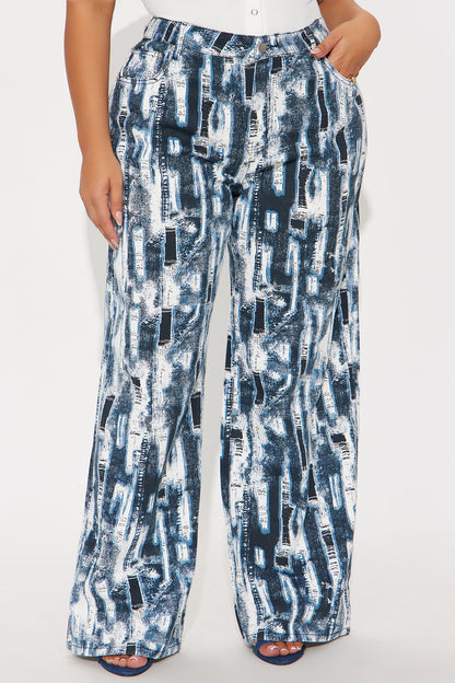 Vivid Dreams Printed Wide Leg Jeans - Blue/combo