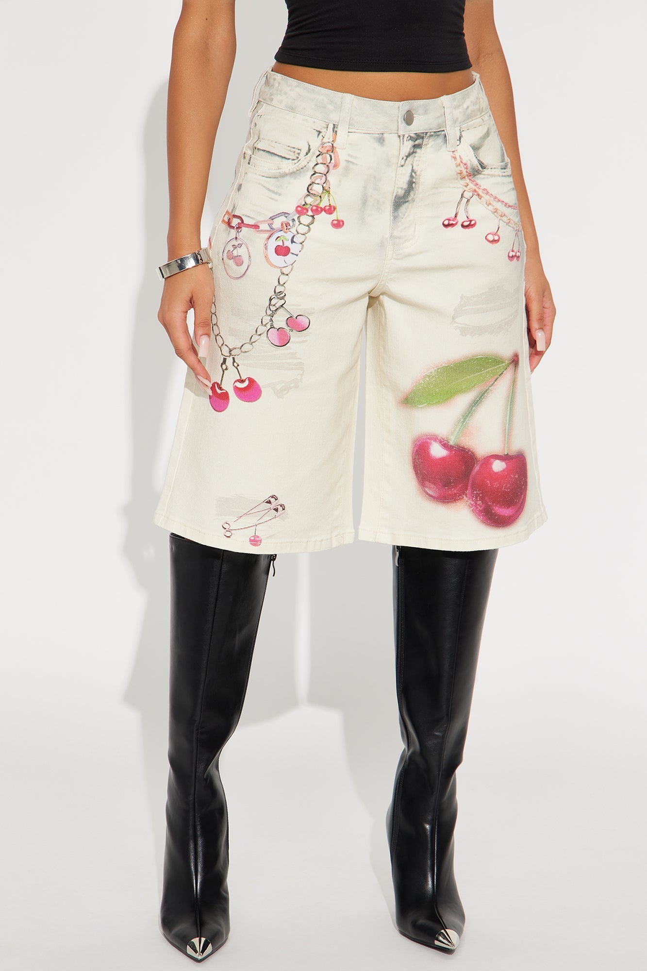 Cherry Picker Printed Denim Jorts - Ivory