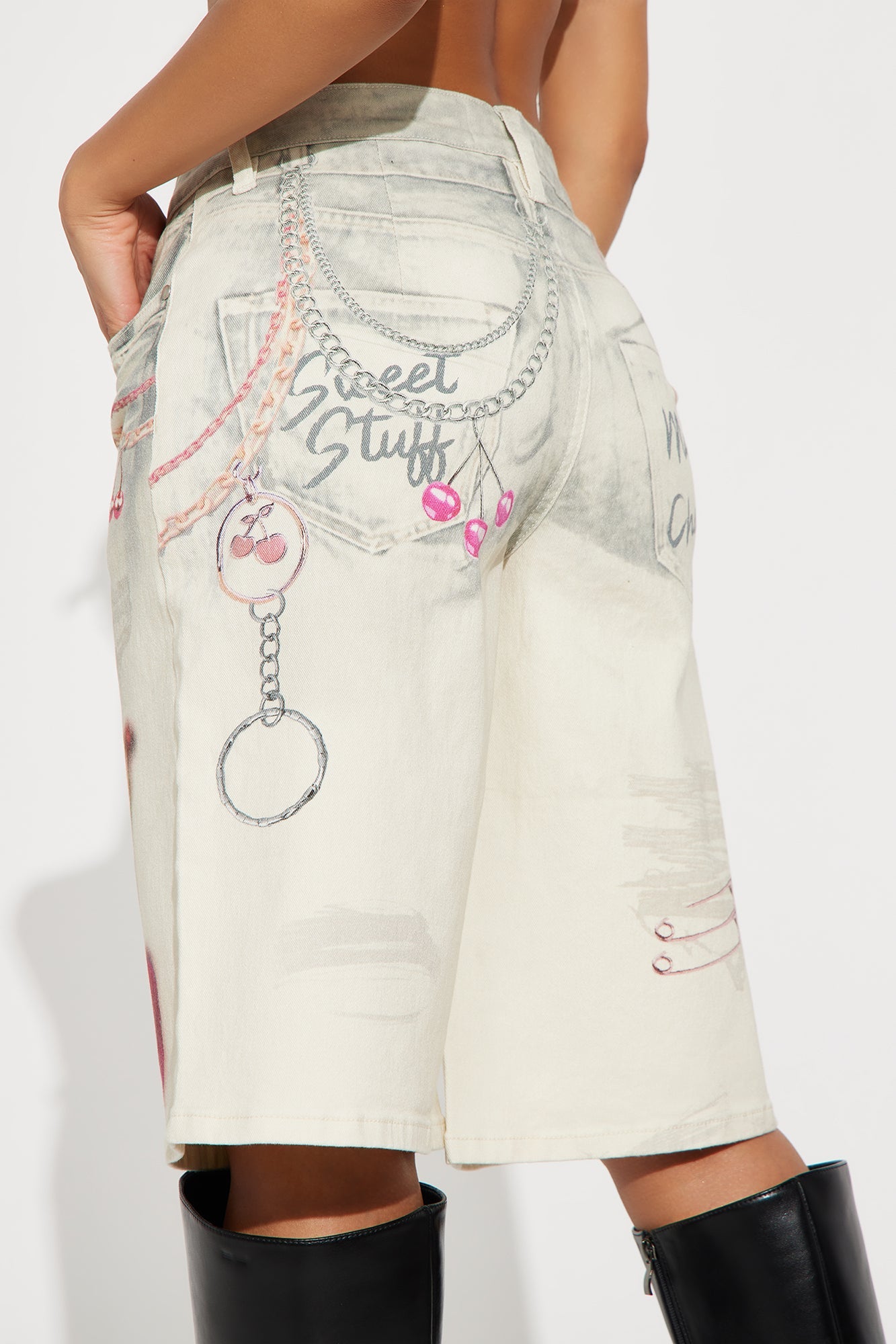Cherry Picker Printed Denim Jorts - Ivory
