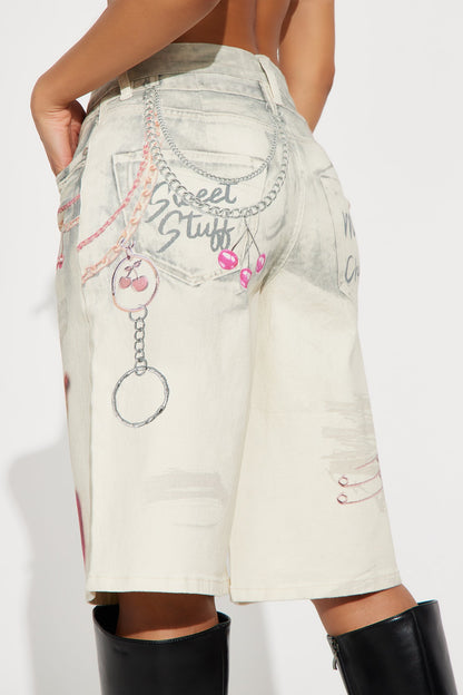 Cherry Picker Printed Denim Jorts - Ivory