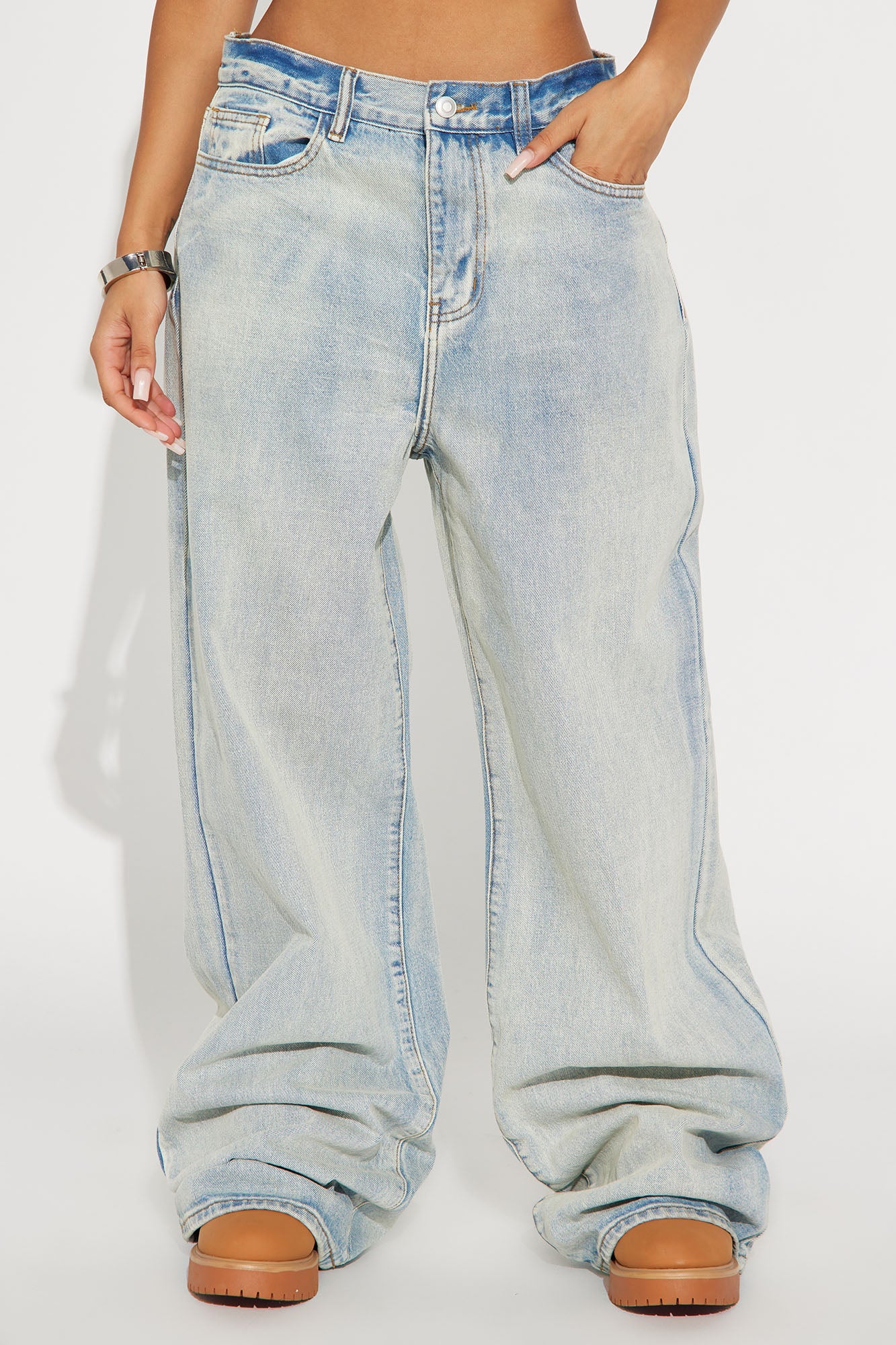 Cruise By Baggy Wide Leg Denim Jeans - Light Wash