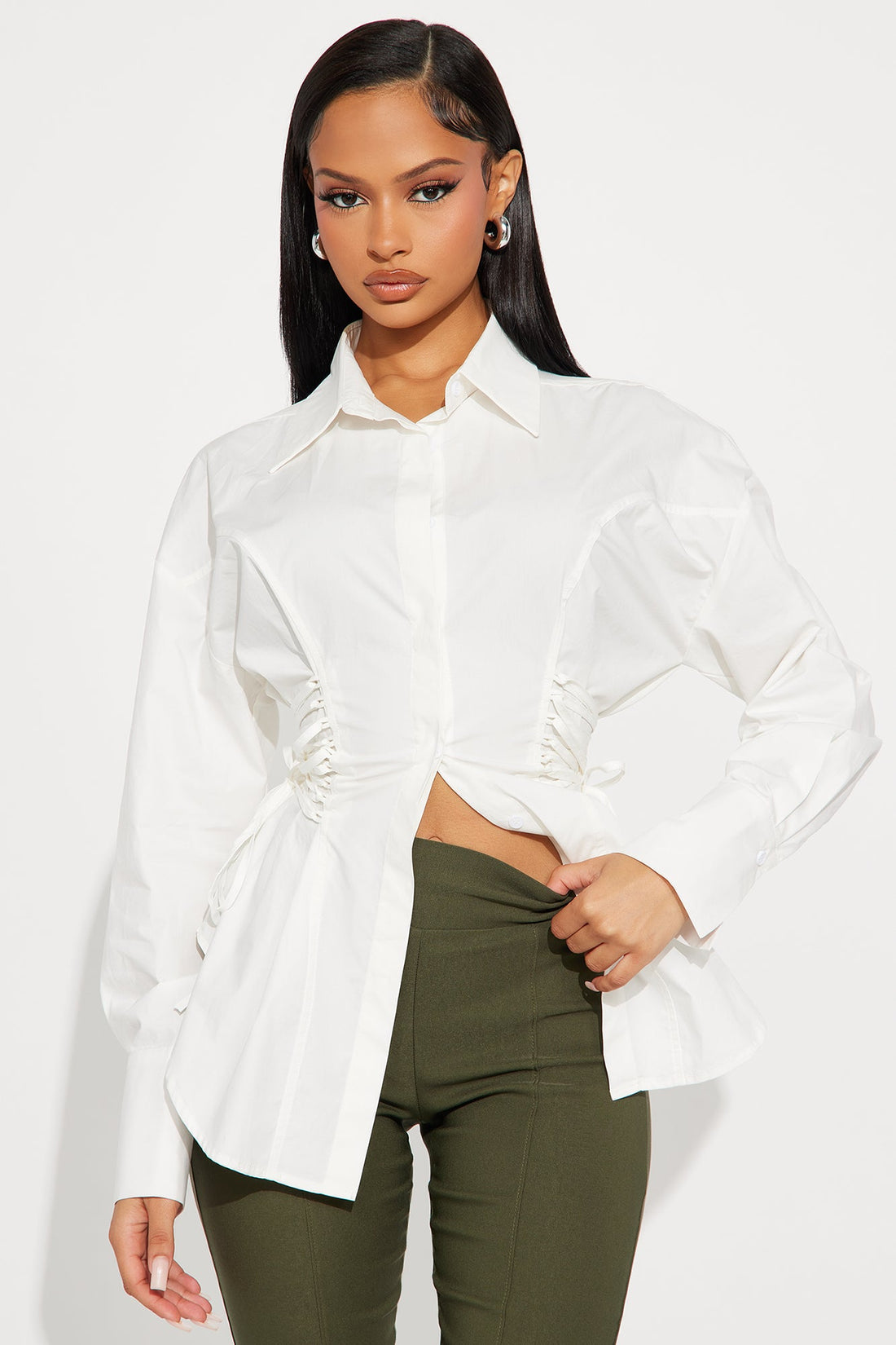 Mariana Lace Up Poplin Shirt - White