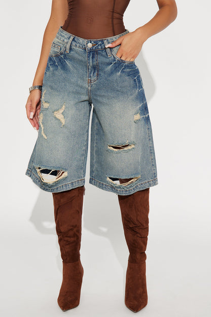 Tear It Up Tinted Ripped Denim Jorts - Vintage Wash