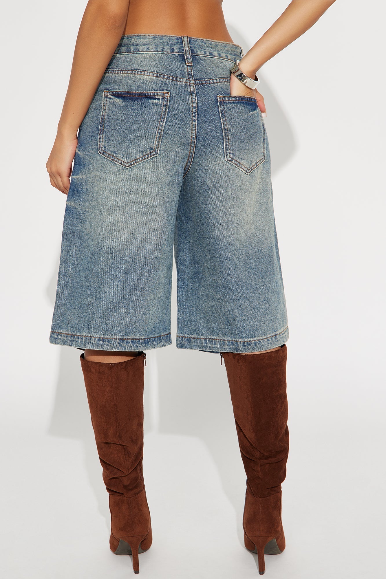 Tear It Up Tinted Ripped Denim Jorts - Vintage Wash