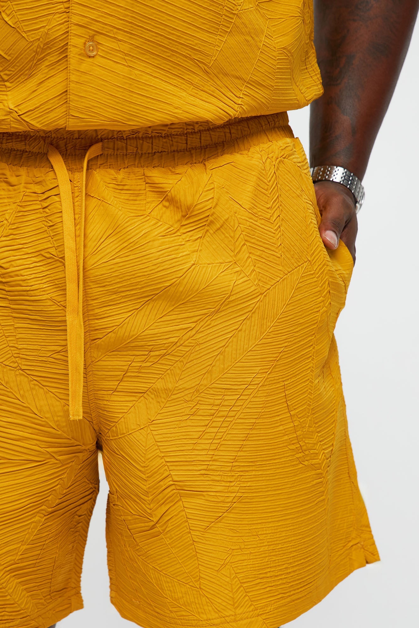 Ponce Textured Relaxed Shorts - Mustard