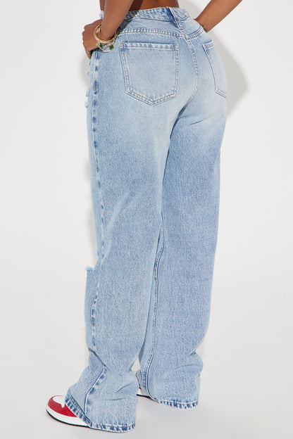 Wondering Why Ripped Straight Leg Jeans - Medium Wash