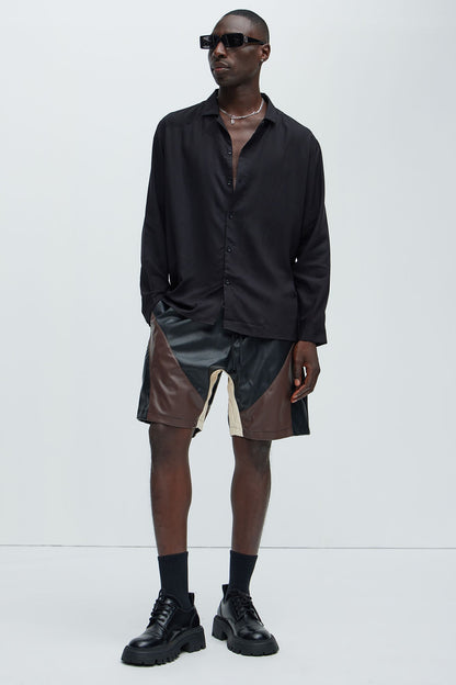 Dawson Relaxed Long Sleeve Button Up Shirt - Black