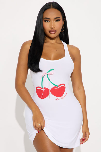 Sweet Like Cherries PJ Sleep Dress - White/combo