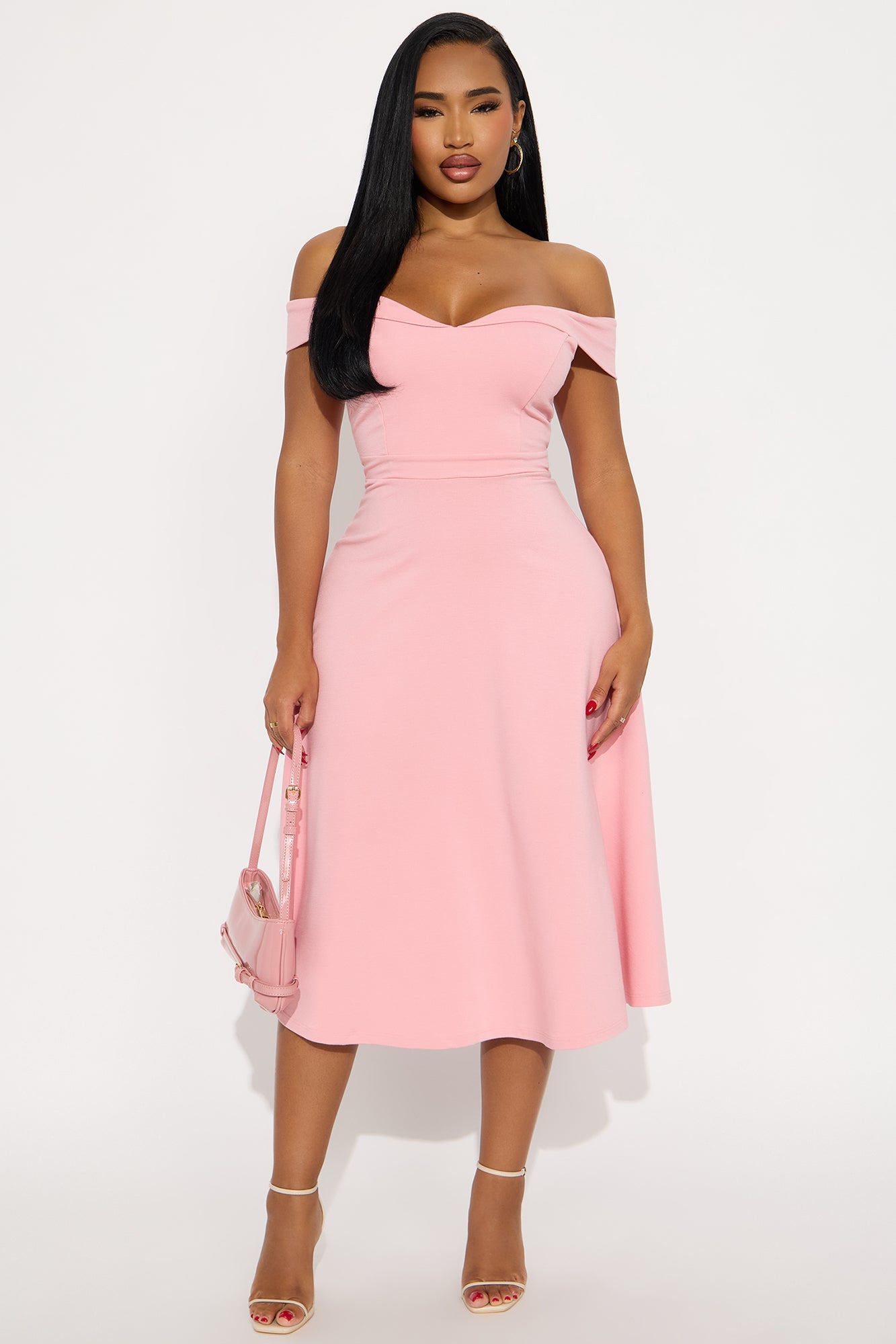 Poppy Body Sculpt Ponte Off Shoulder Midi Dress - Pink
