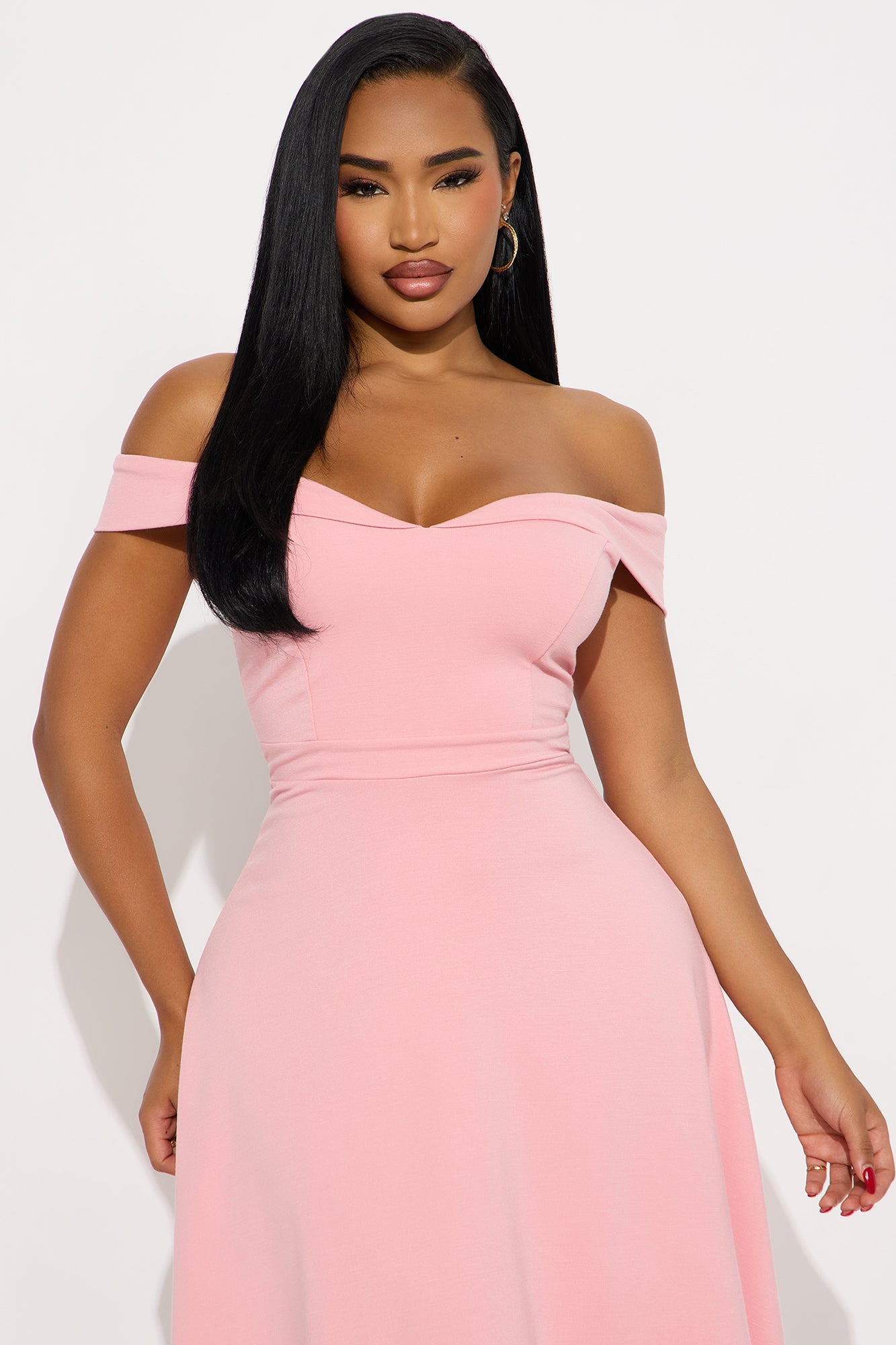 Poppy Body Sculpt Ponte Off Shoulder Midi Dress - Pink