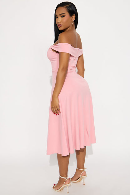 Poppy Body Sculpt Ponte Off Shoulder Midi Dress - Pink