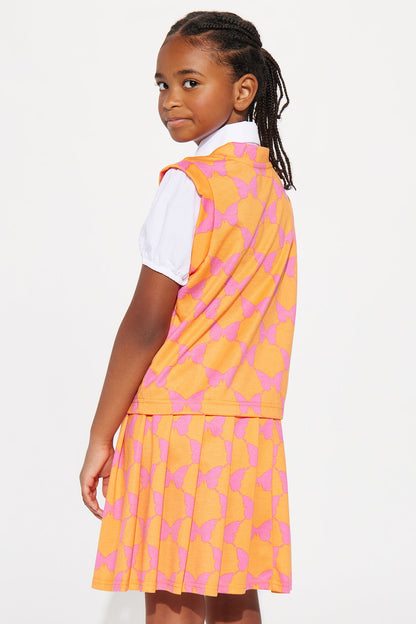 Mini Ponte Top And Skirt Set - Pink/combo
