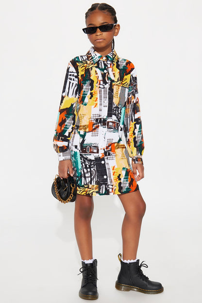 Mini Big News Mini Shirt Dress - Multi Color