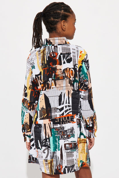 Mini Big News Mini Shirt Dress - Multi Color