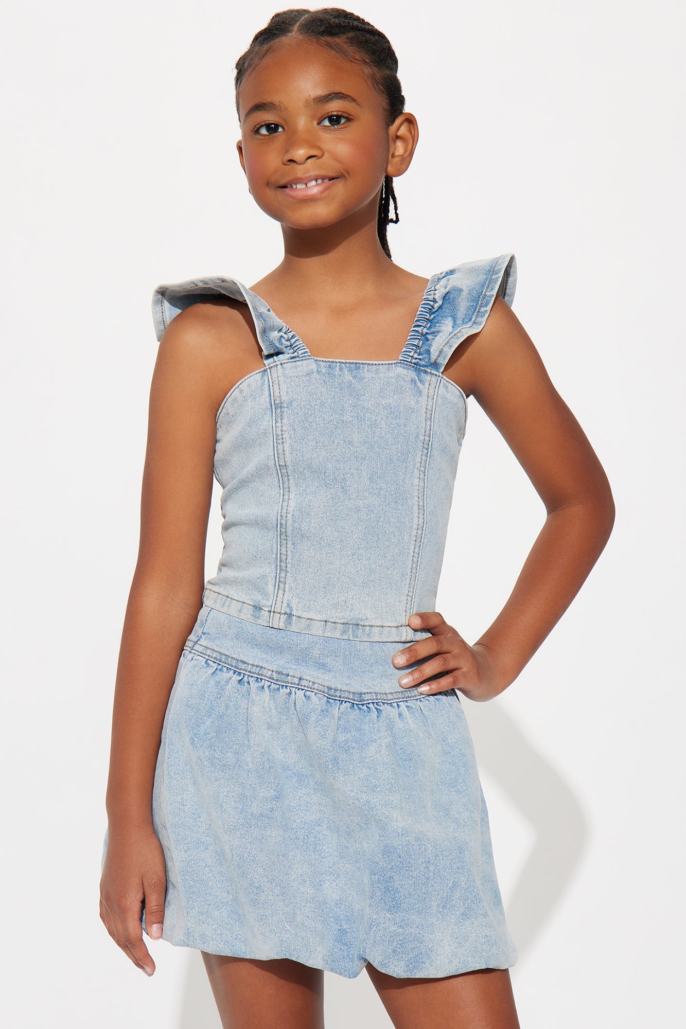 Mini Jessica Bubble Skirt Set - Light Wash
