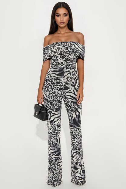 Wild Gal Leopard Jumpsuit - Grey/combo