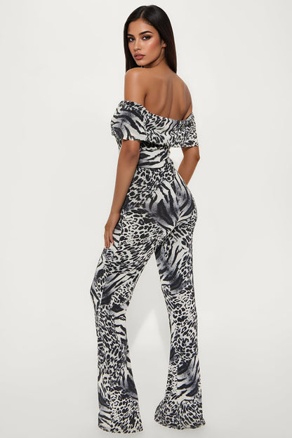 Wild Gal Leopard Jumpsuit - Grey/combo