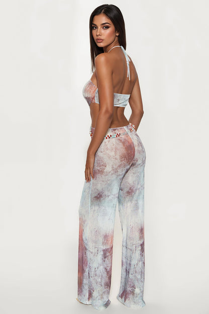 Lexi Mesh Halter Jumpsuit - Blue/combo