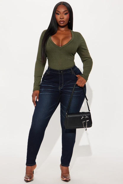 Alora Ribbed Long Sleeve Bodysuit - Olive