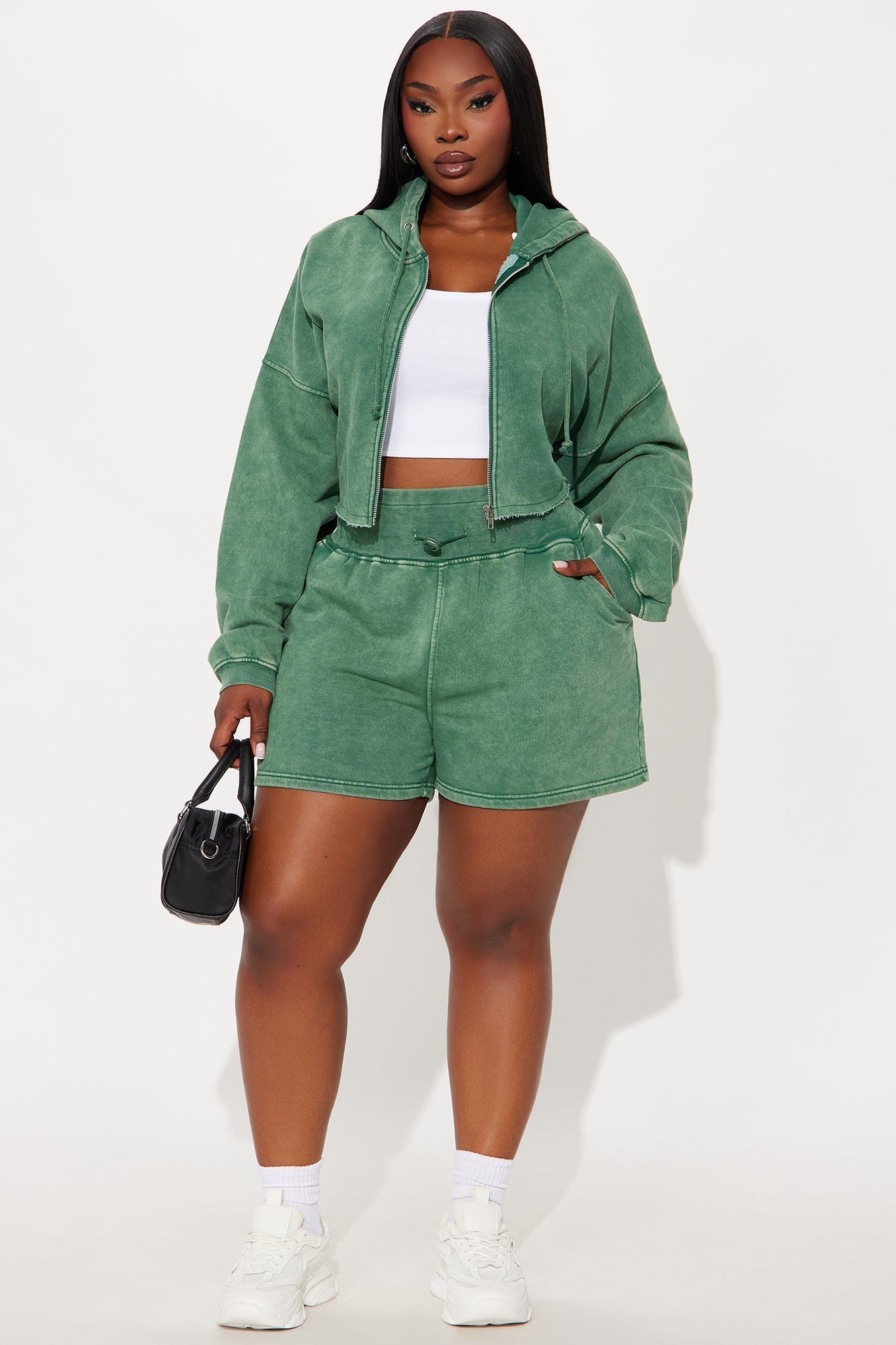 On The Go Fleece Short Set - Hunter Green