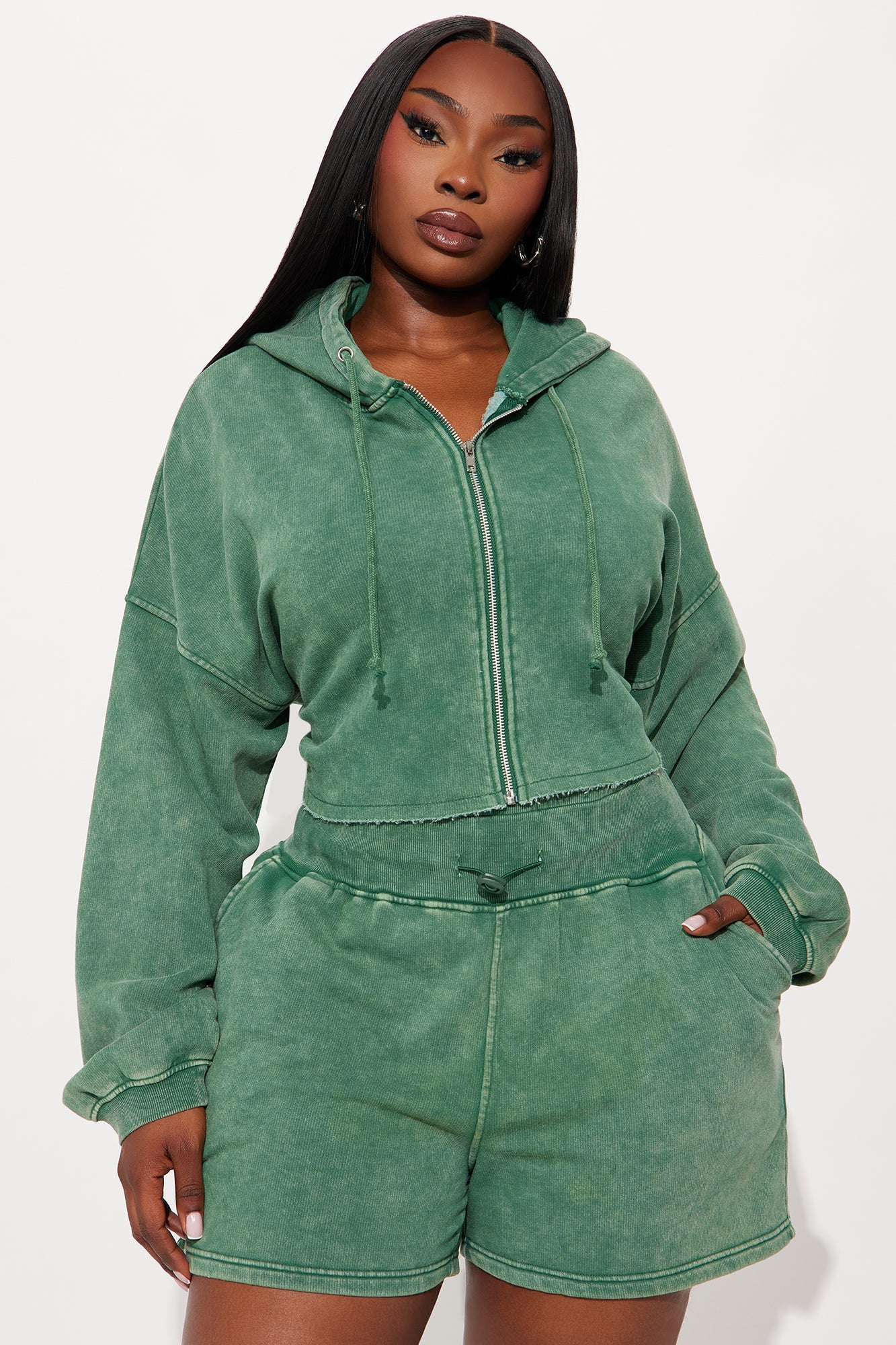 On The Go Fleece Short Set - Hunter Green