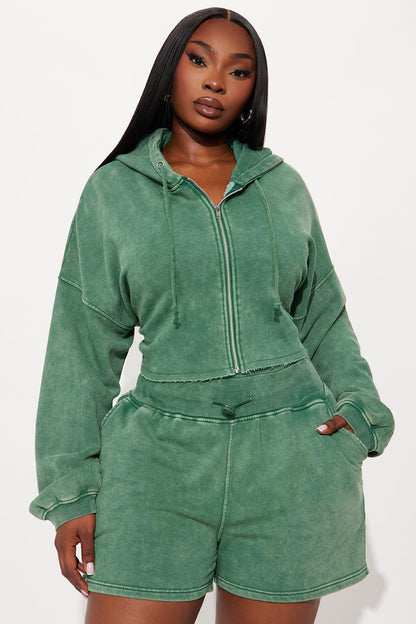 On The Go Fleece Short Set - Hunter Green