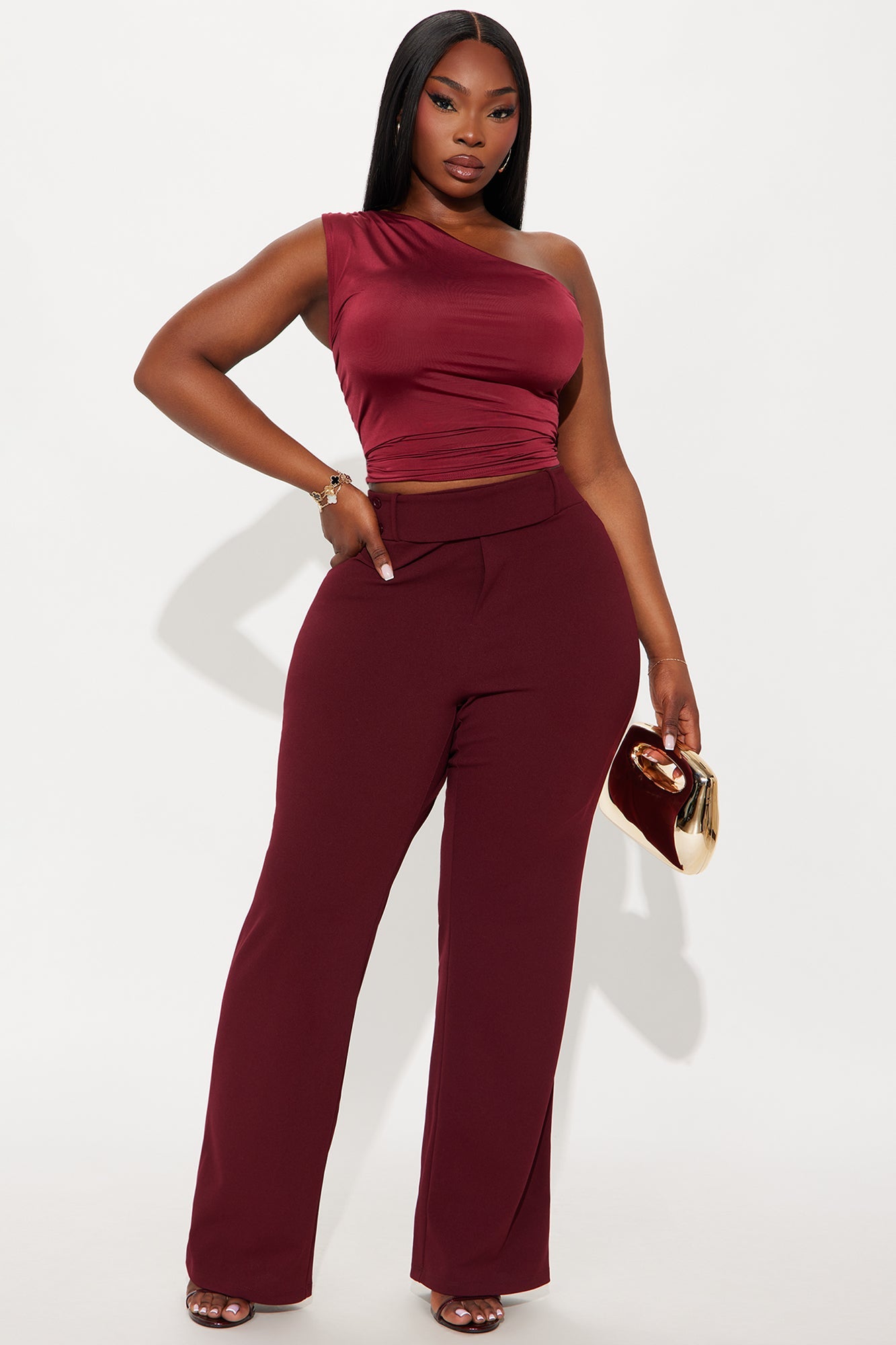 Office Tea Straight Leg Trouser Pant - Burgundy