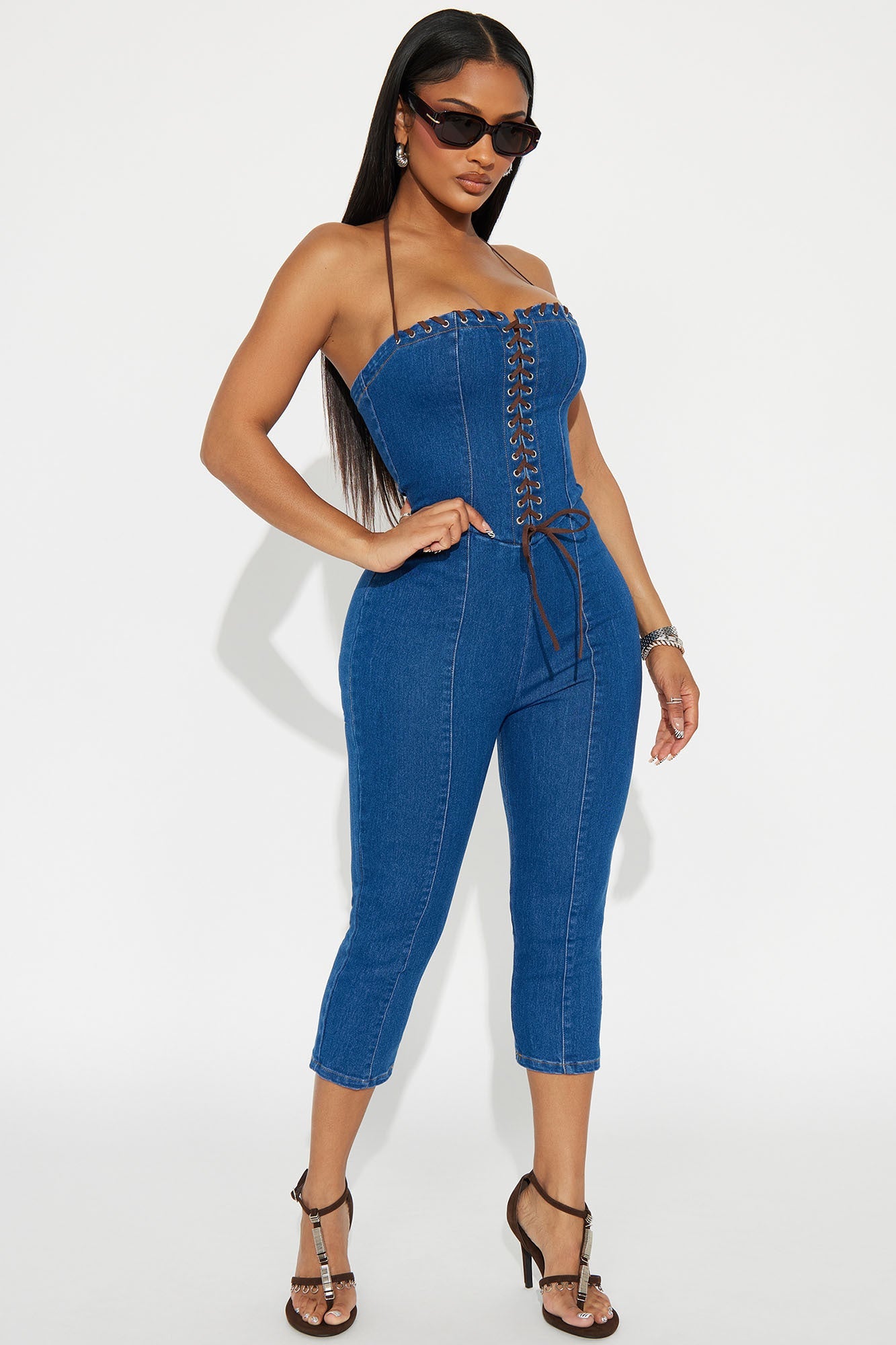 Genevive Denim Halter Jumpsuit - Indigo