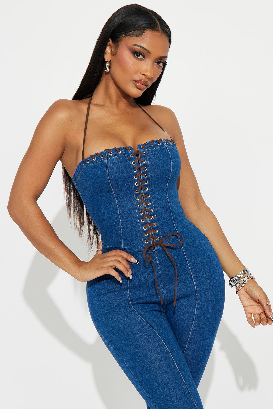 Genevive Denim Halter Jumpsuit - Indigo