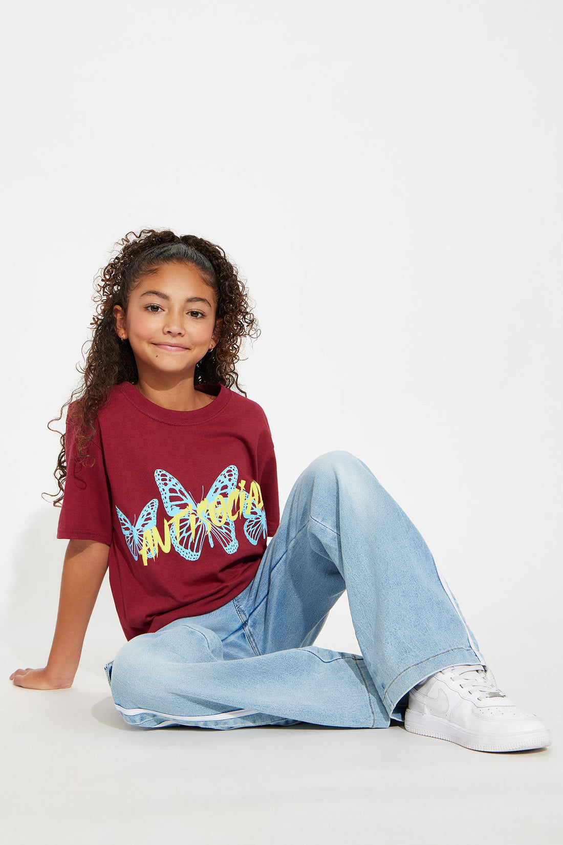 Mini Anti Social Energy Graphic Tee - Burgundy