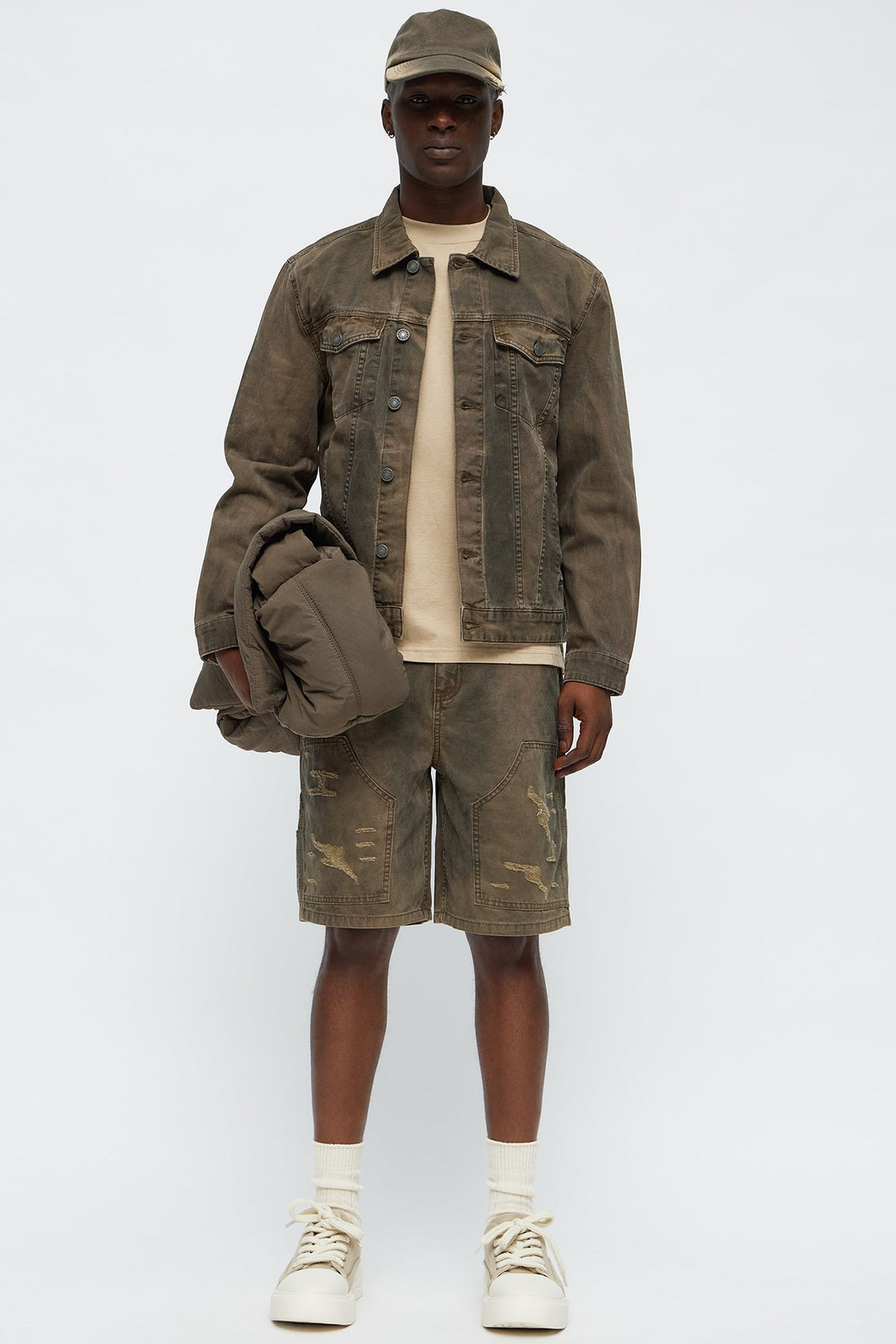 Worn Wild Distressed Trucker Jacket - Brown