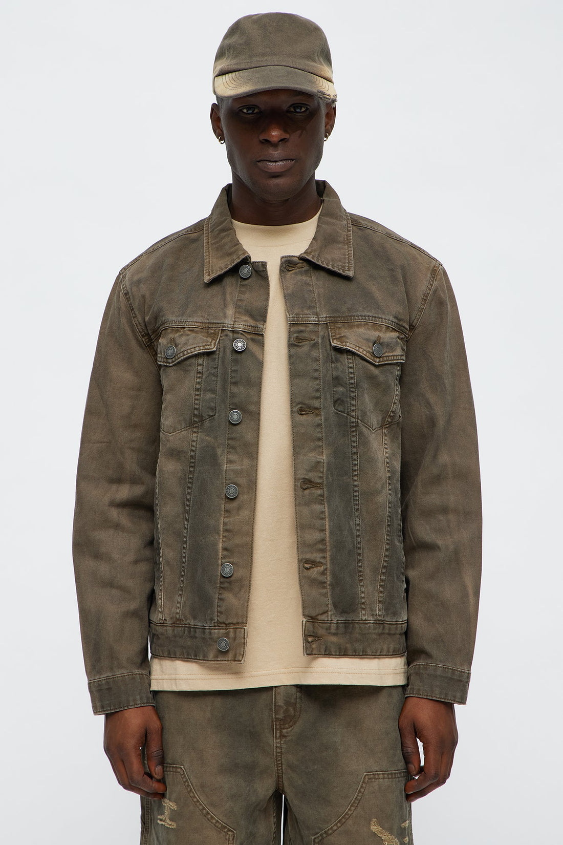 Worn Wild Distressed Trucker Jacket - Brown