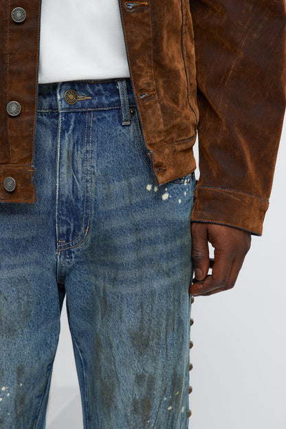 Slim Flare Put Me On Distressed Studded Jeans - Medium Blue Wash