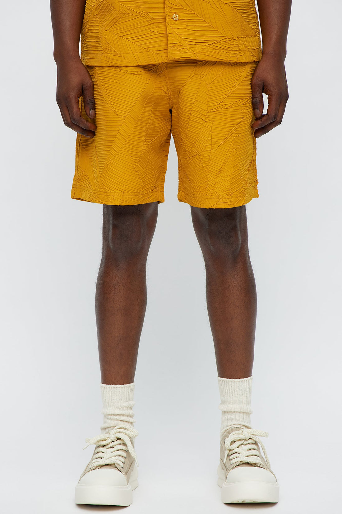 Ponce Textured Relaxed Shorts - Mustard