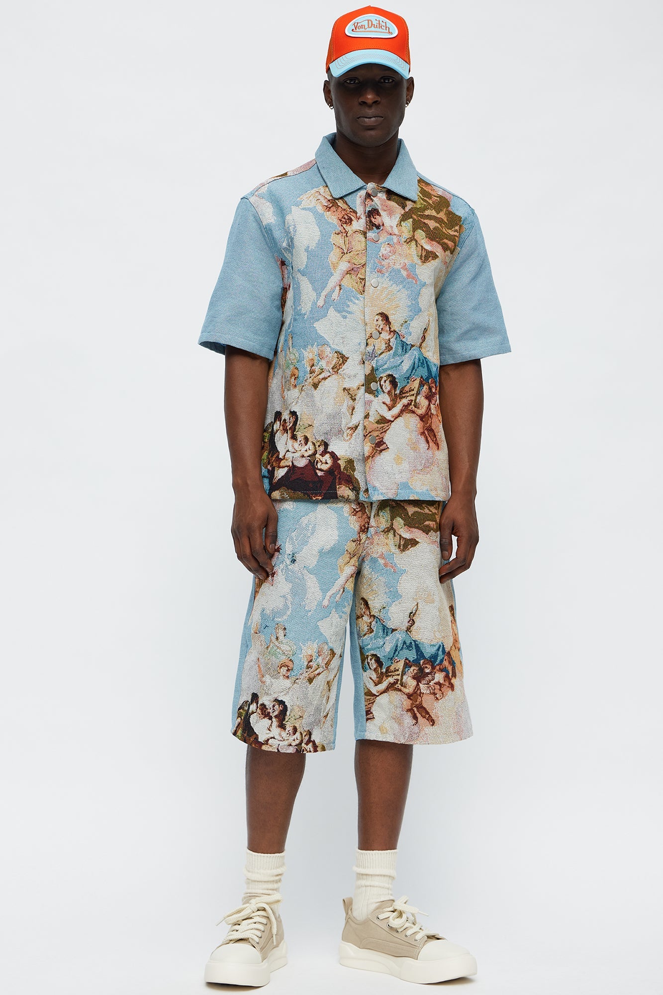 Angels Tapestry Button Up Shirt - Blue/combo