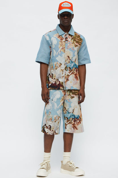 Angels Tapestry Button Up Shirt - Blue/combo