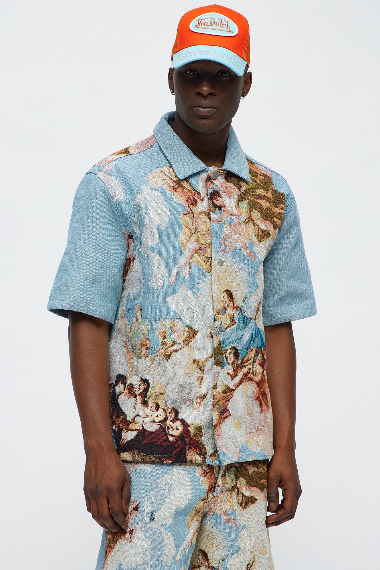 Angels Tapestry Button Up Shirt - Blue/combo