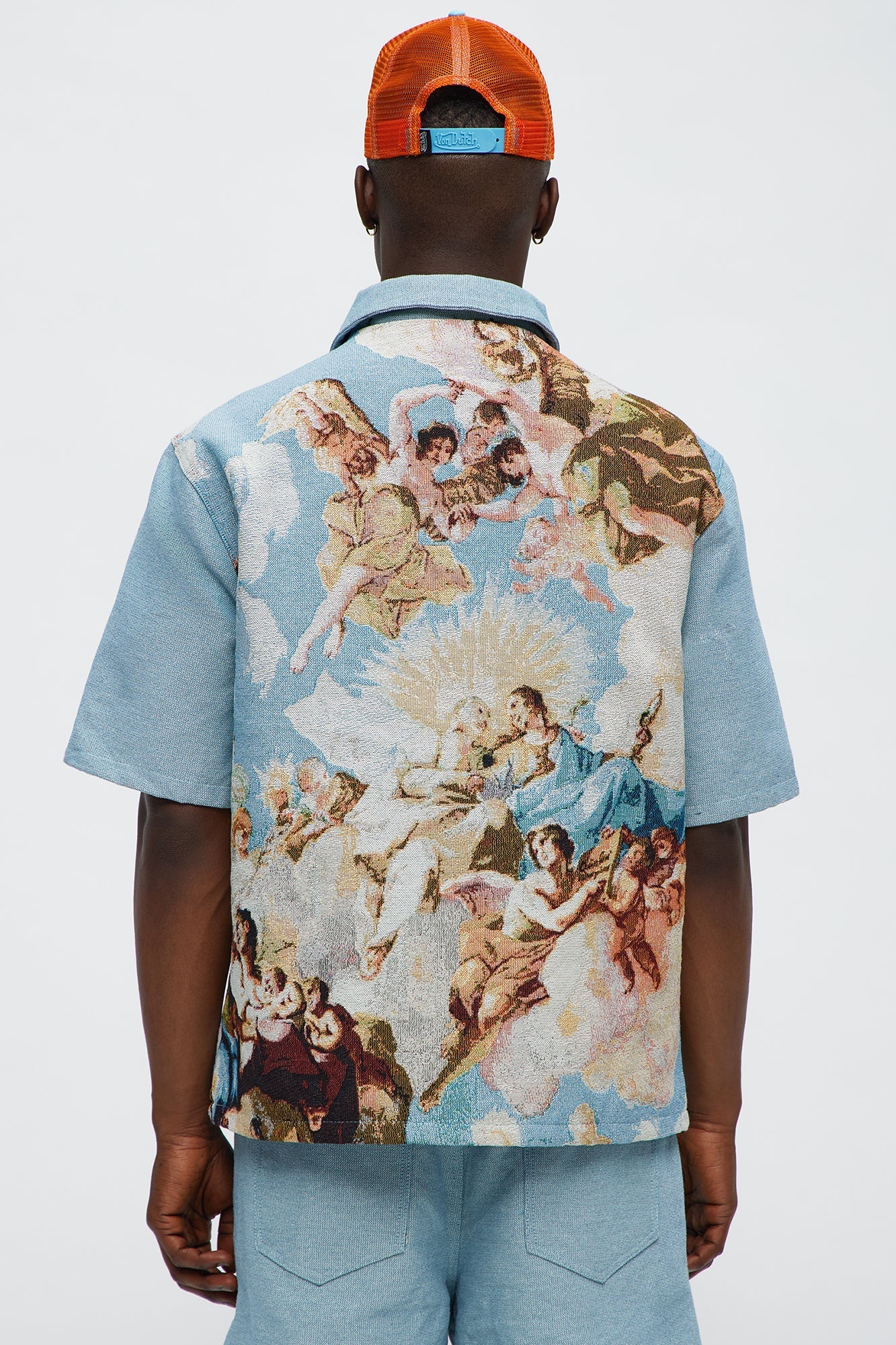 Angels Tapestry Button Up Shirt - Blue/combo