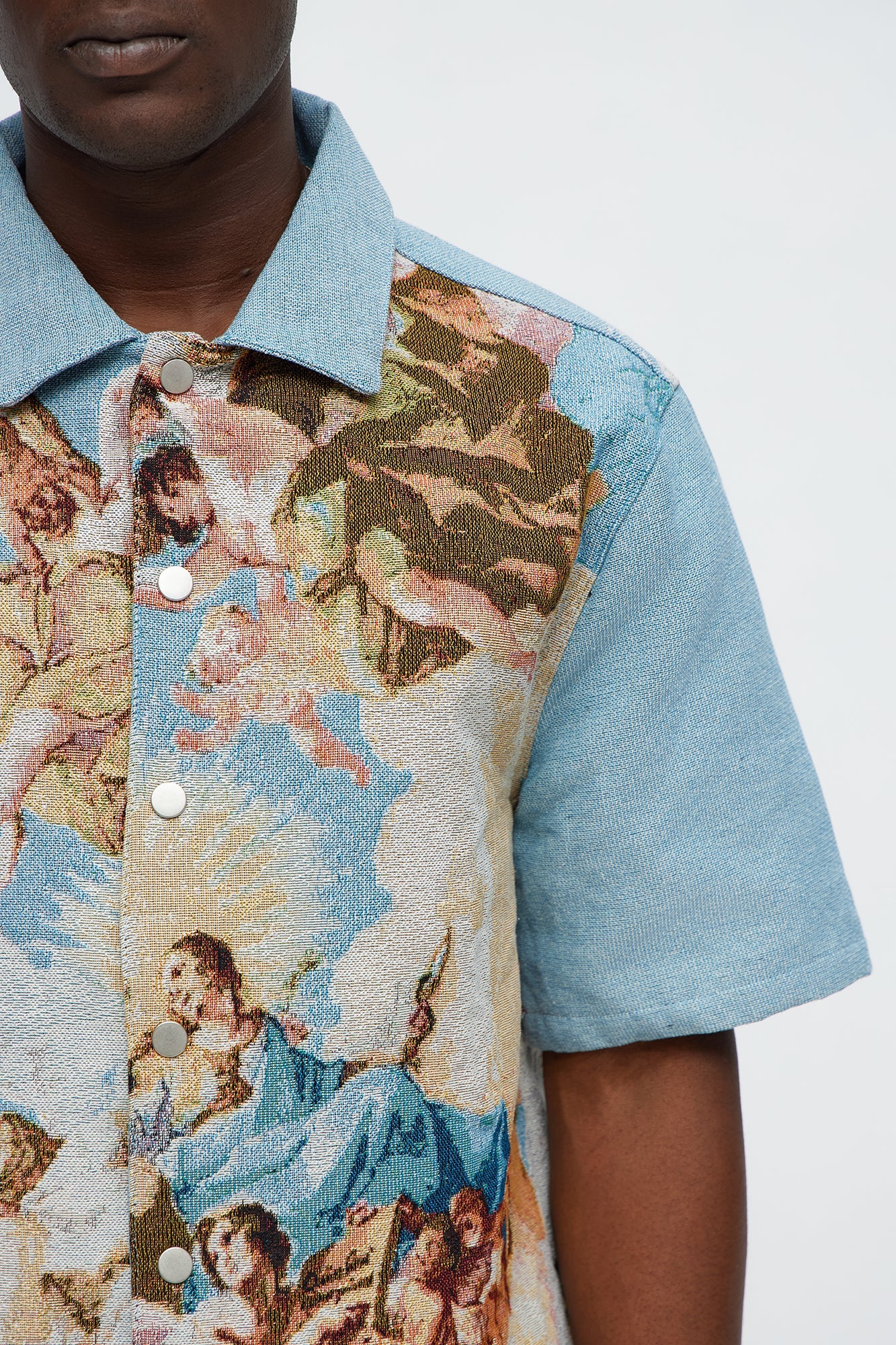 Angels Tapestry Button Up Shirt - Blue/combo