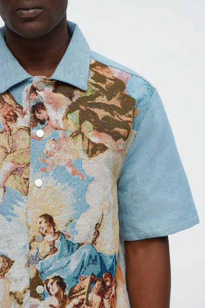 Angels Tapestry Button Up Shirt - Blue/combo