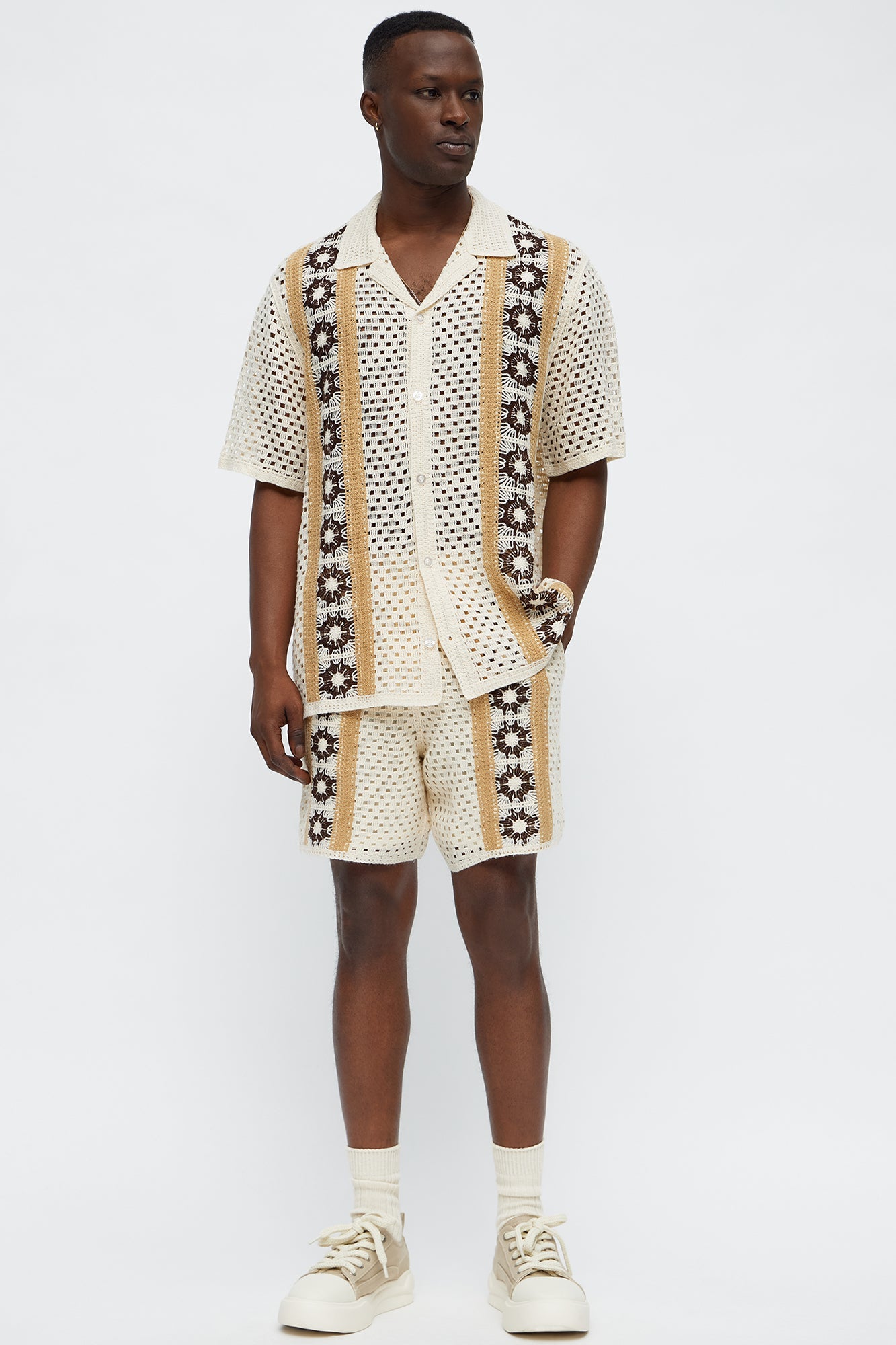 Crochet Panel Short - Cream/combo