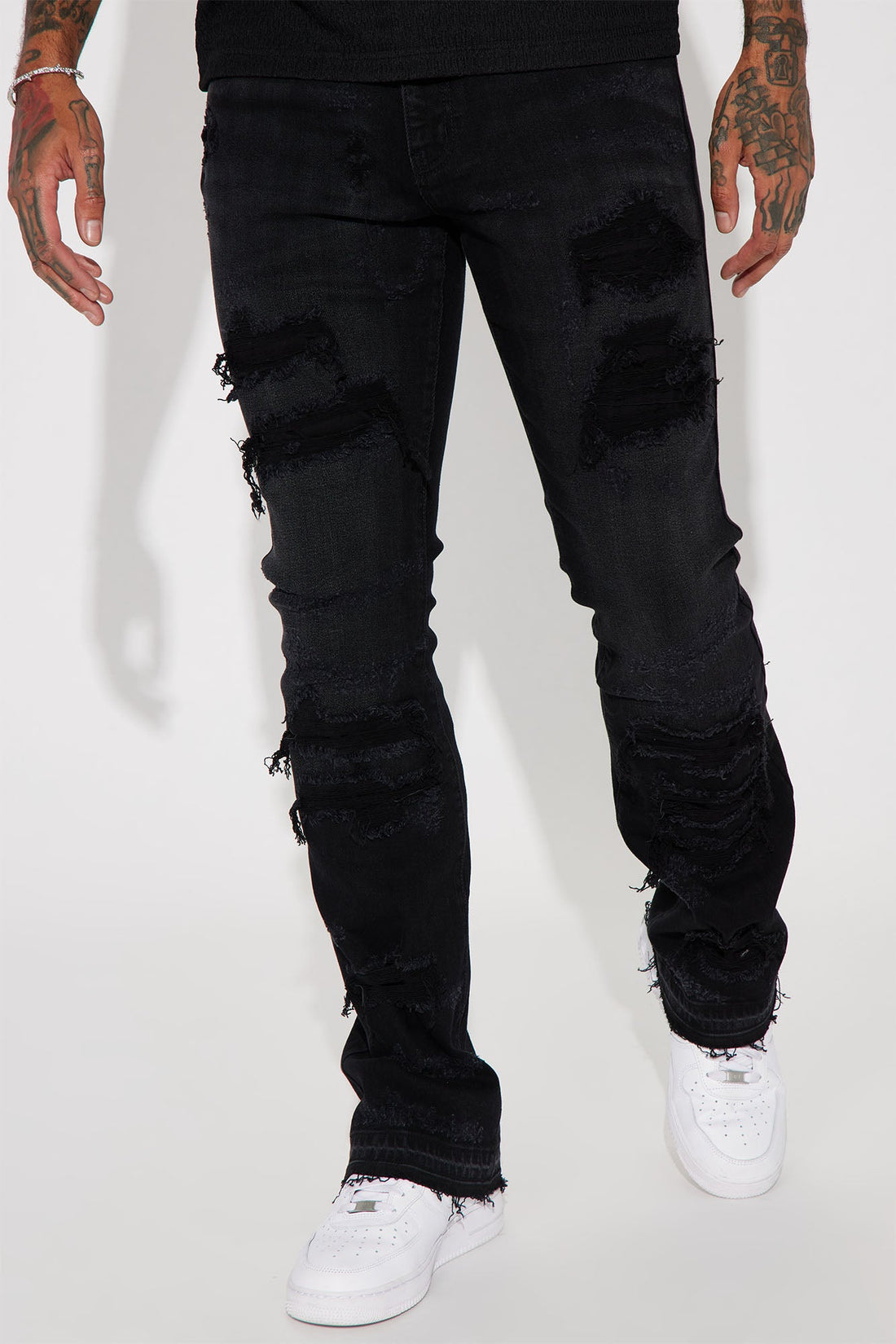 Cuff Me Stacked Skinny Flared Jeans - Black Wash