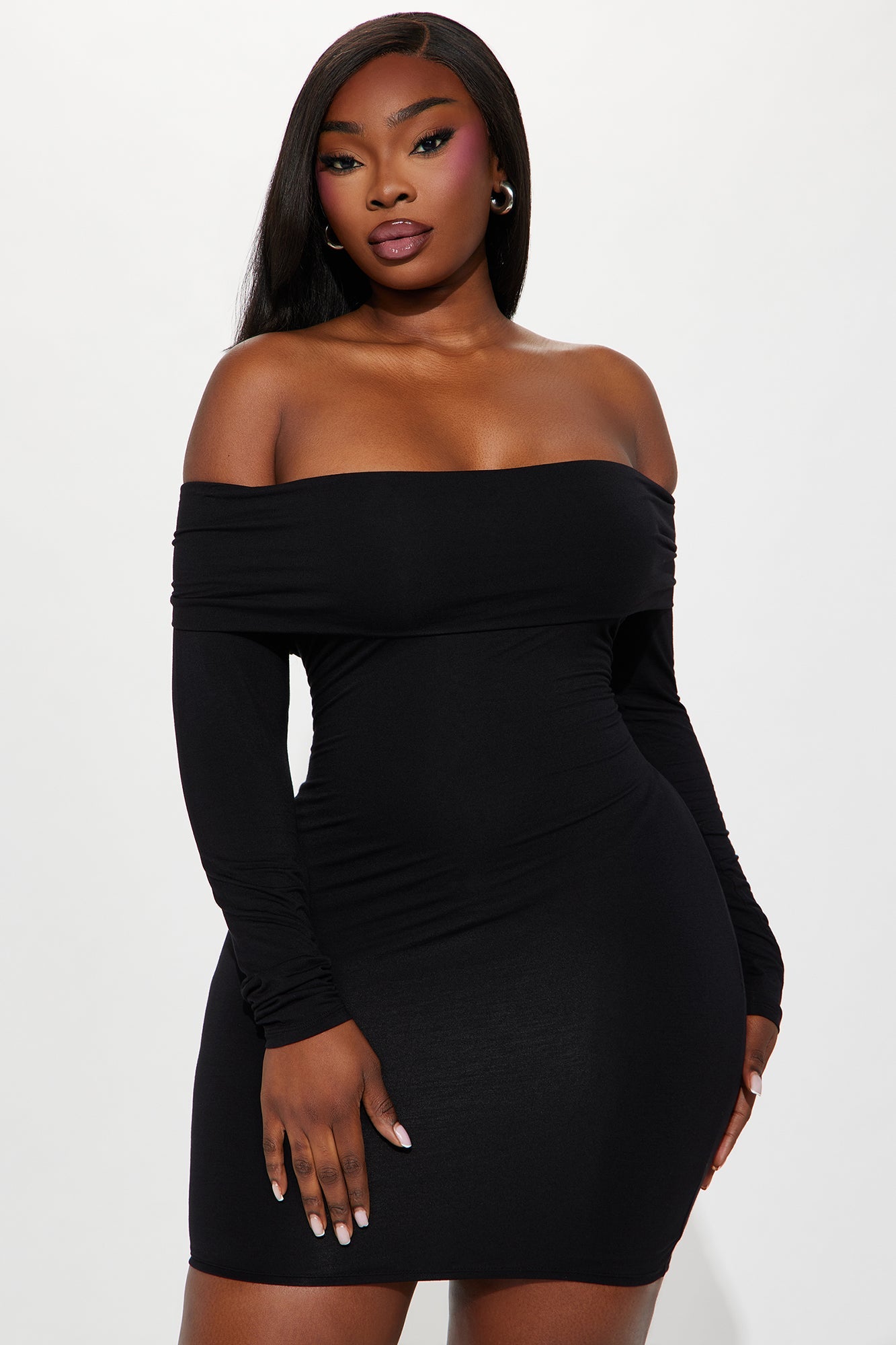 Look My Way Off Shoulder Mini Dress - Black