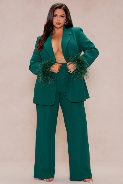 Clarissa Feather Blazer Suit Set - Hunter