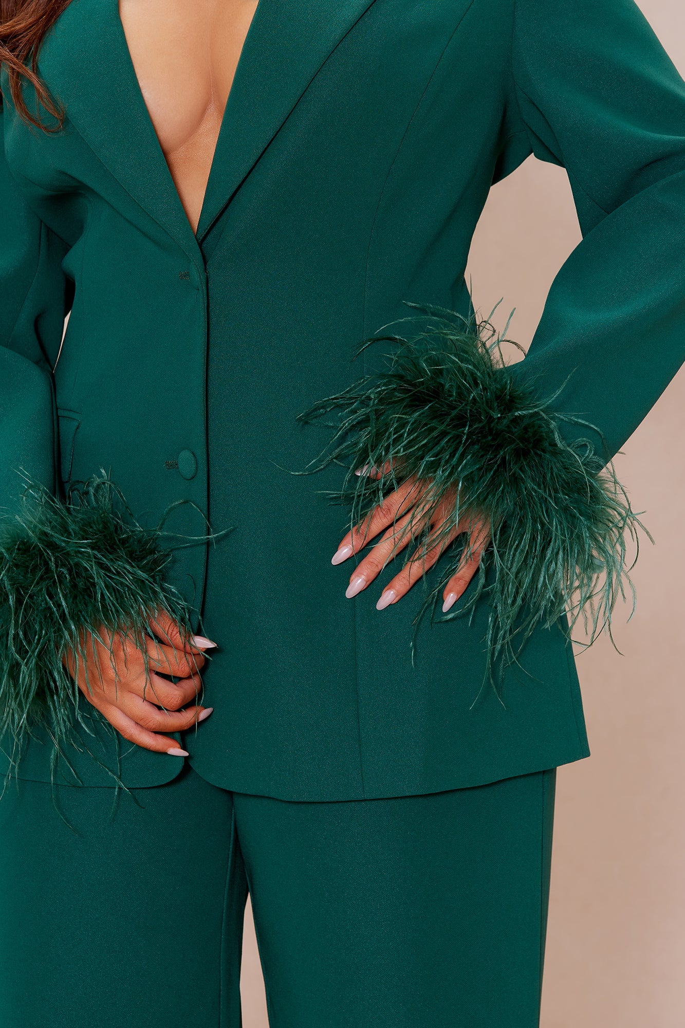 Clarissa Feather Blazer Suit Set - Hunter